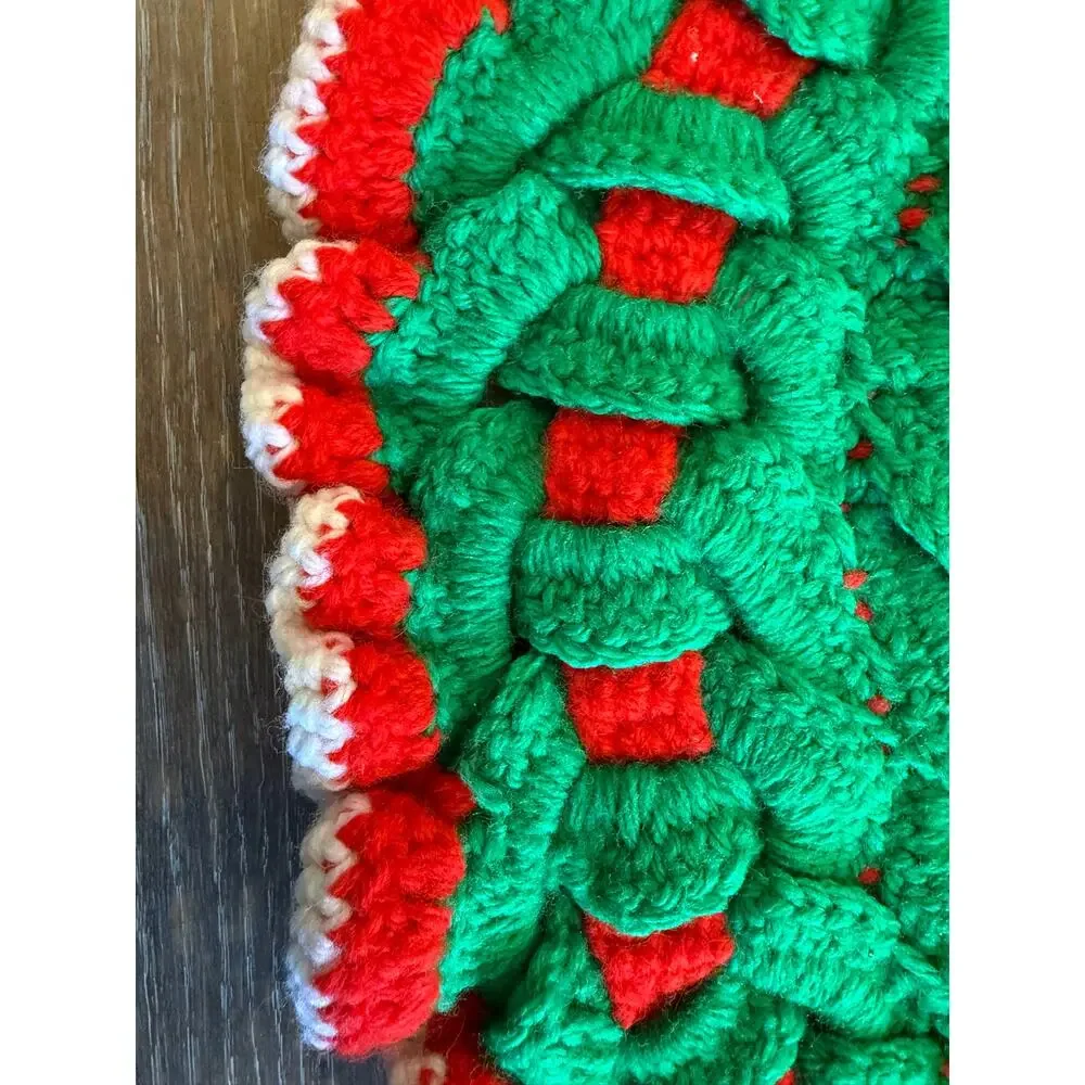 Vintage Hand-crocheted Red Green Holiday Christmas 20 inch Doily Hot Pad